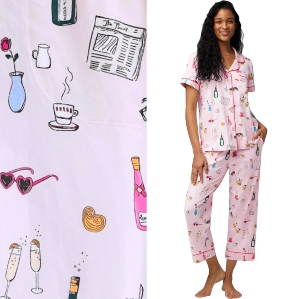 NWOT Bedhead Lets Do Brunch Short Sleeve Cropped Stretch Cotton PJ Set Small
